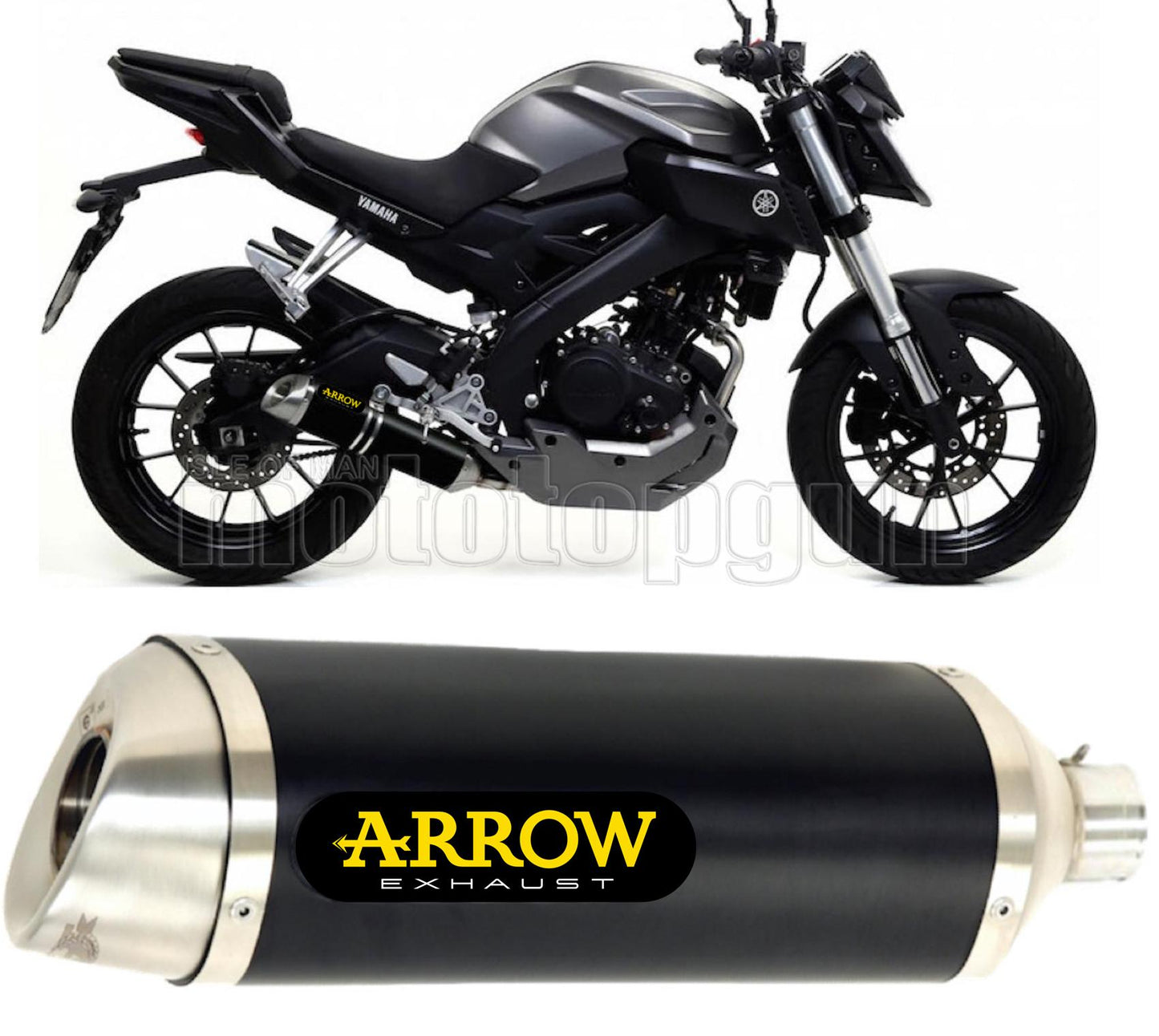 SCARICO OMOLOGATO ARROW THUNDER IN ALLUMINIO NERO CON FONDELLO IN INOX COMPATIBILE CON YAMAHA MT125 MT-125 14/19