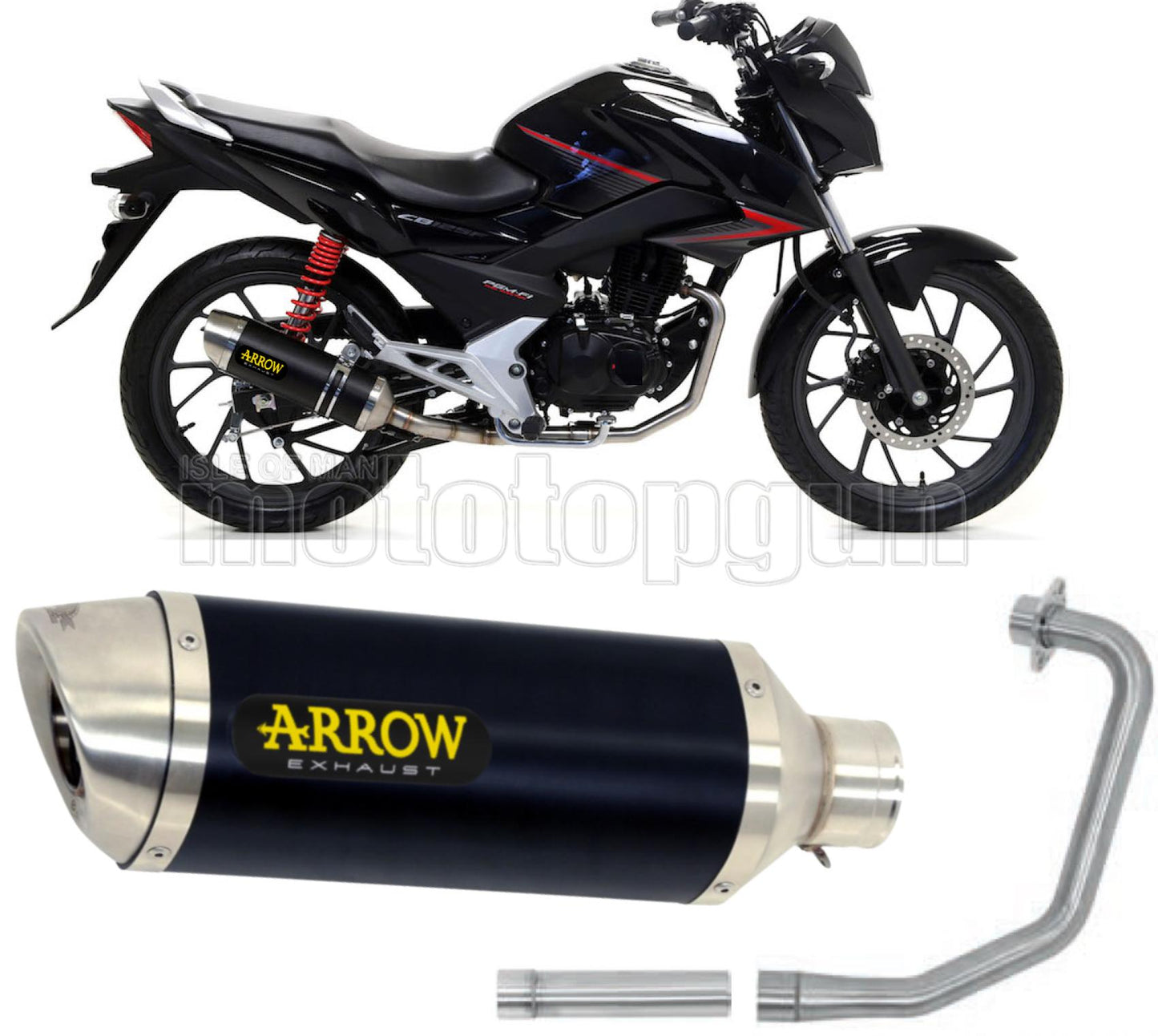 COLLETTORE OPEN ARROW THUNDER IN ALLUMINIO NERO CON FONDELLO IN INOX COMPATIBILE CON HONDA CB 125 F 17/20