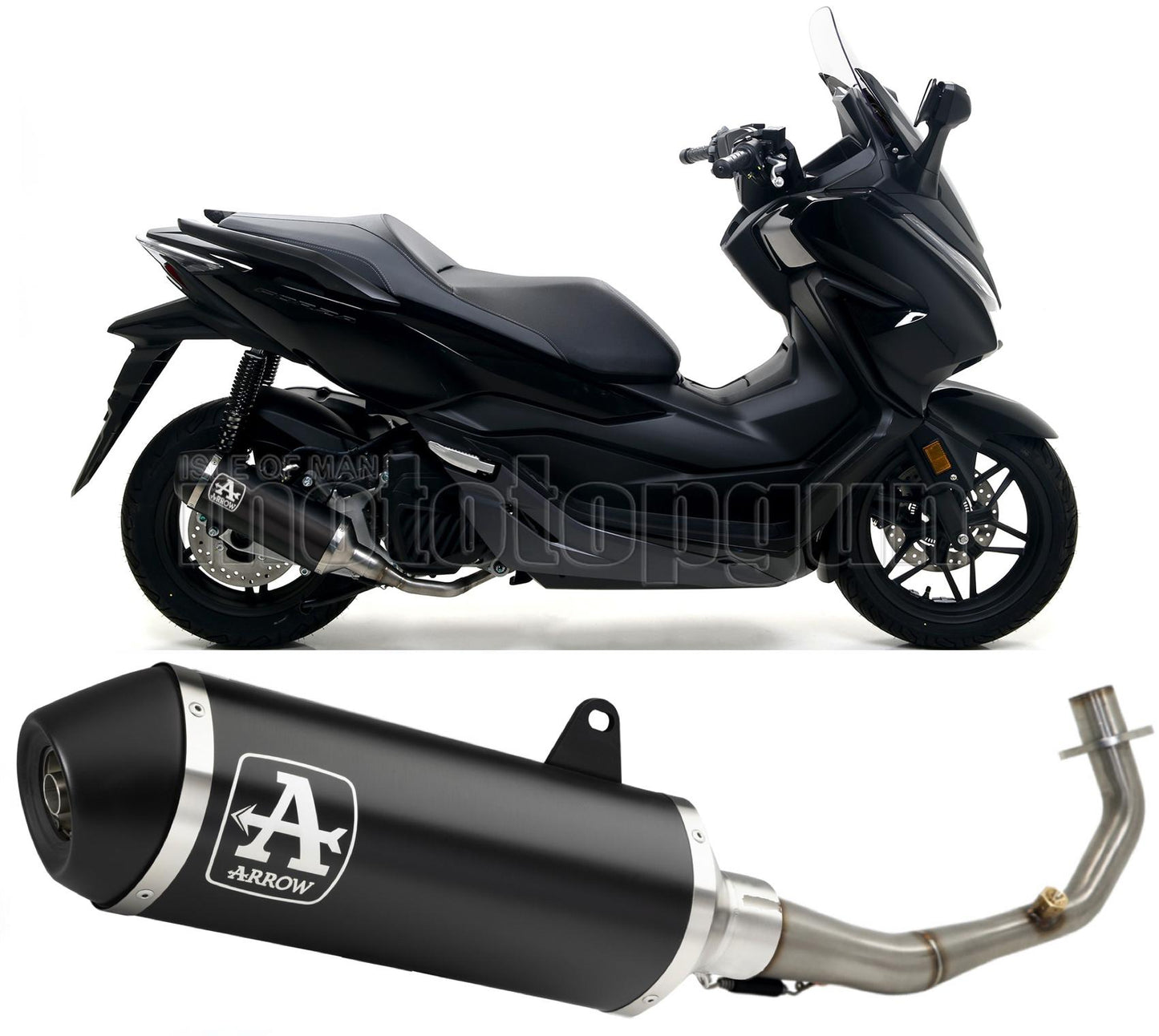 COLLETTORE ARROW URBAN IN ALLUMINIO NERO CON FONDELLO IN INOX NERO COMPATIBILE CON HONDA FORZA 125 17/20