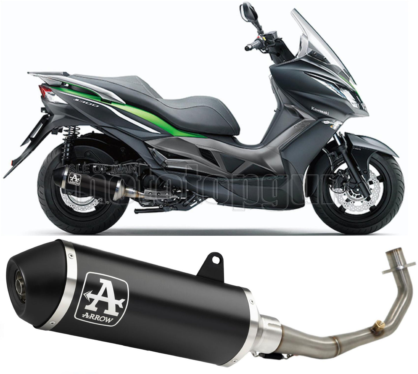 COLLETTORE ARROW URBAN IN ALLUMINIO NERO CON FONDELLO IN INOX NERO COMPATIBILE CON KAWASAKI J300 J-300 14/16
