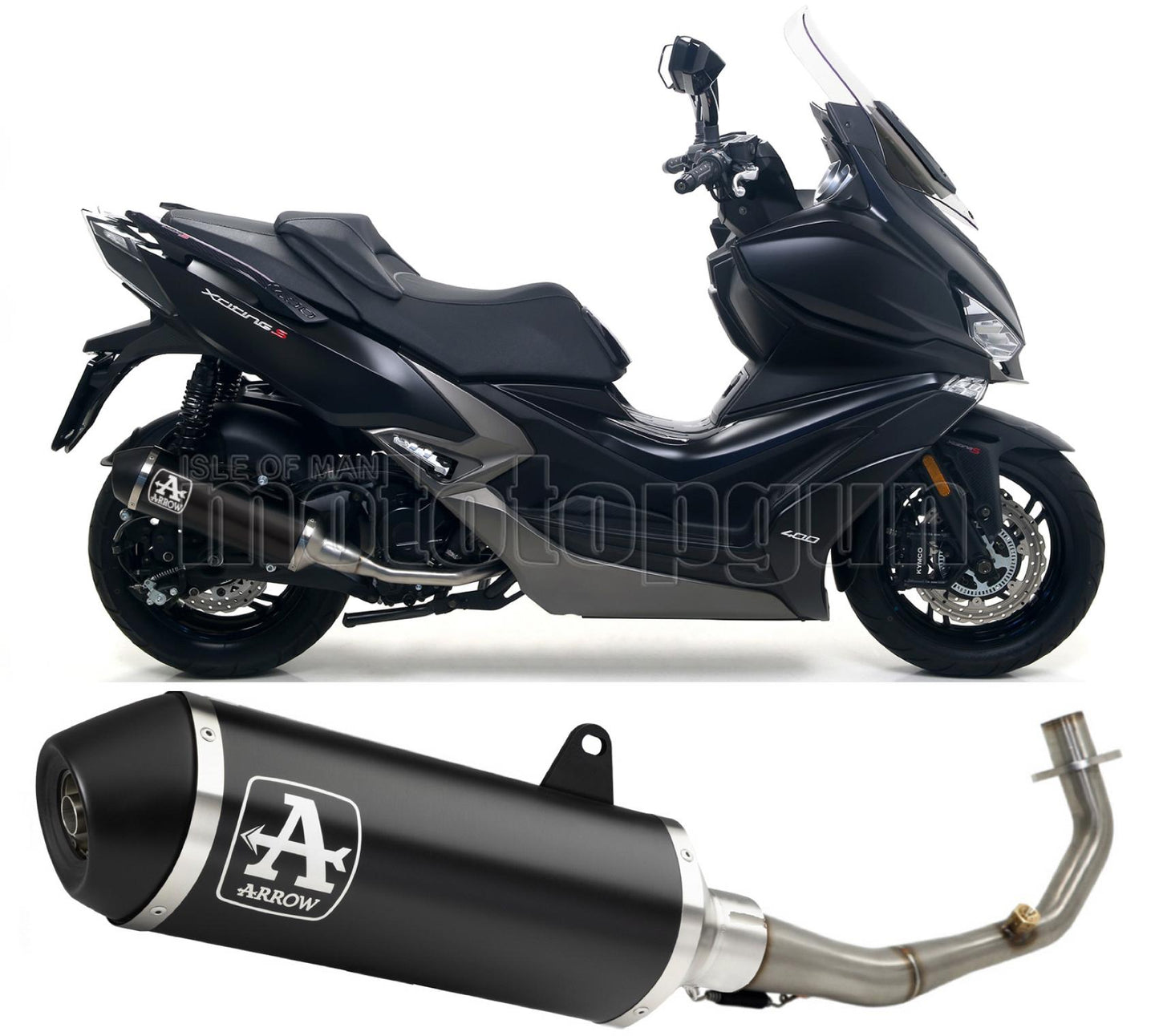 SCARICO RACE + DBKILLER ARROW URBAN IN ALLUMINIO NERO CON FONDELLO IN INOX NERO COMPATIBILE CON KYMCO XCITING 400 I S 19/20