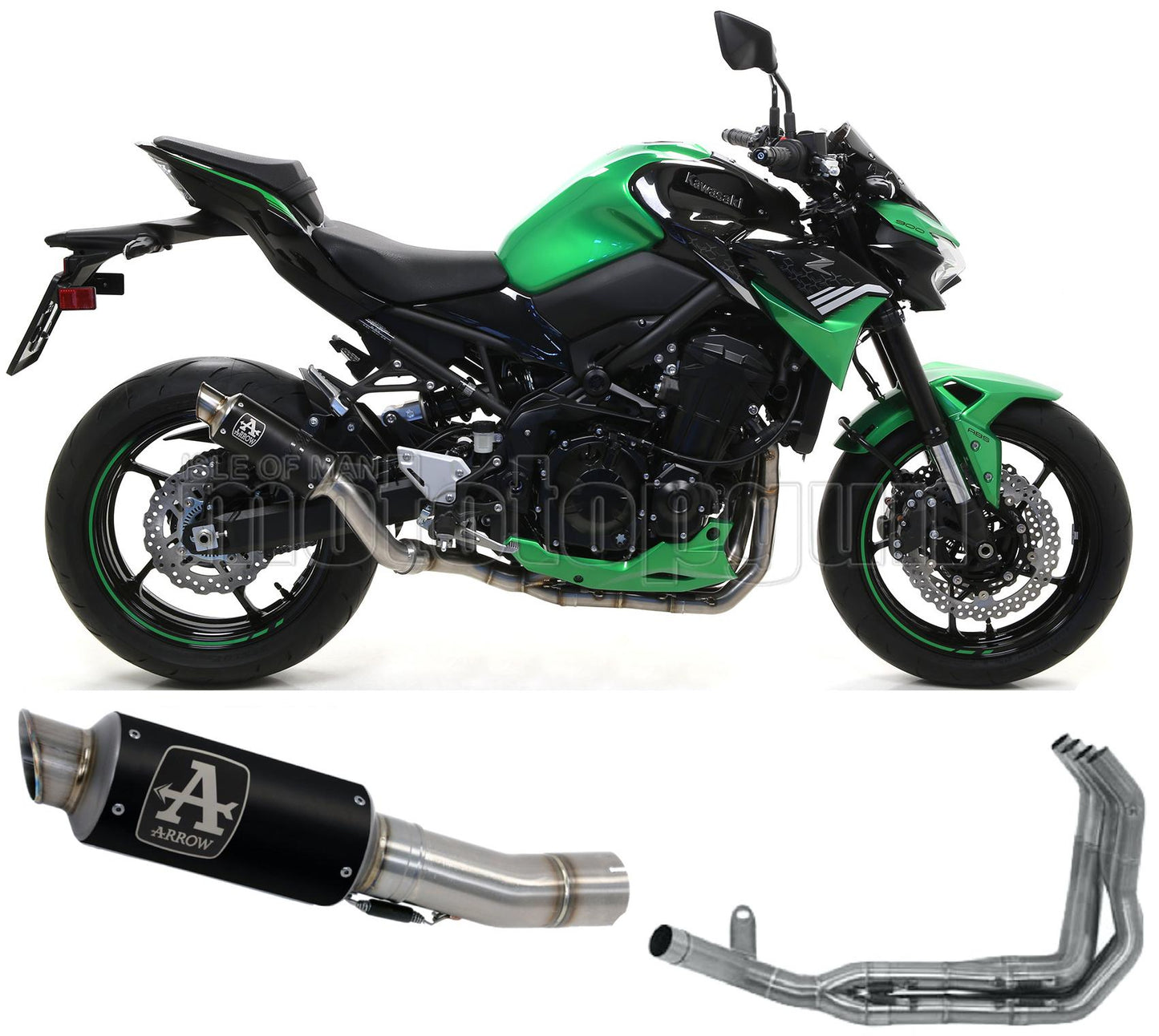 SCARICO COMPLETO OMOLOGATO CATALIZZATO ARROW GP2 GP-2 IN NICHROM NERO CON FONDELLO IN INOX COMPATIBILE CON KAWASAKI Z900 Z-900 E 17/19