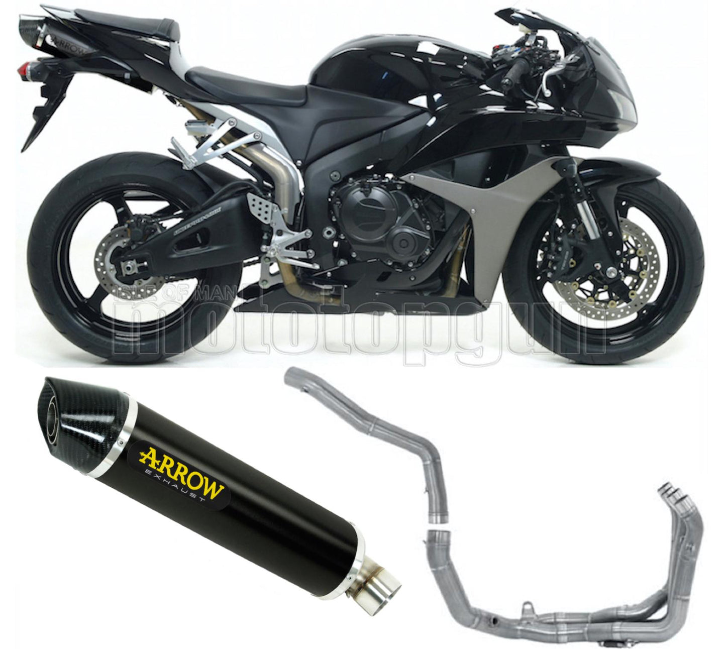 SCARICO COMPLETO OMOLOGATO OPEN ARROW INDY-RACE IN ALLUMINIO NERO CON FONDELLO IN CARBY COMPATIBILE CON HONDA CBR 600 RR 07/08