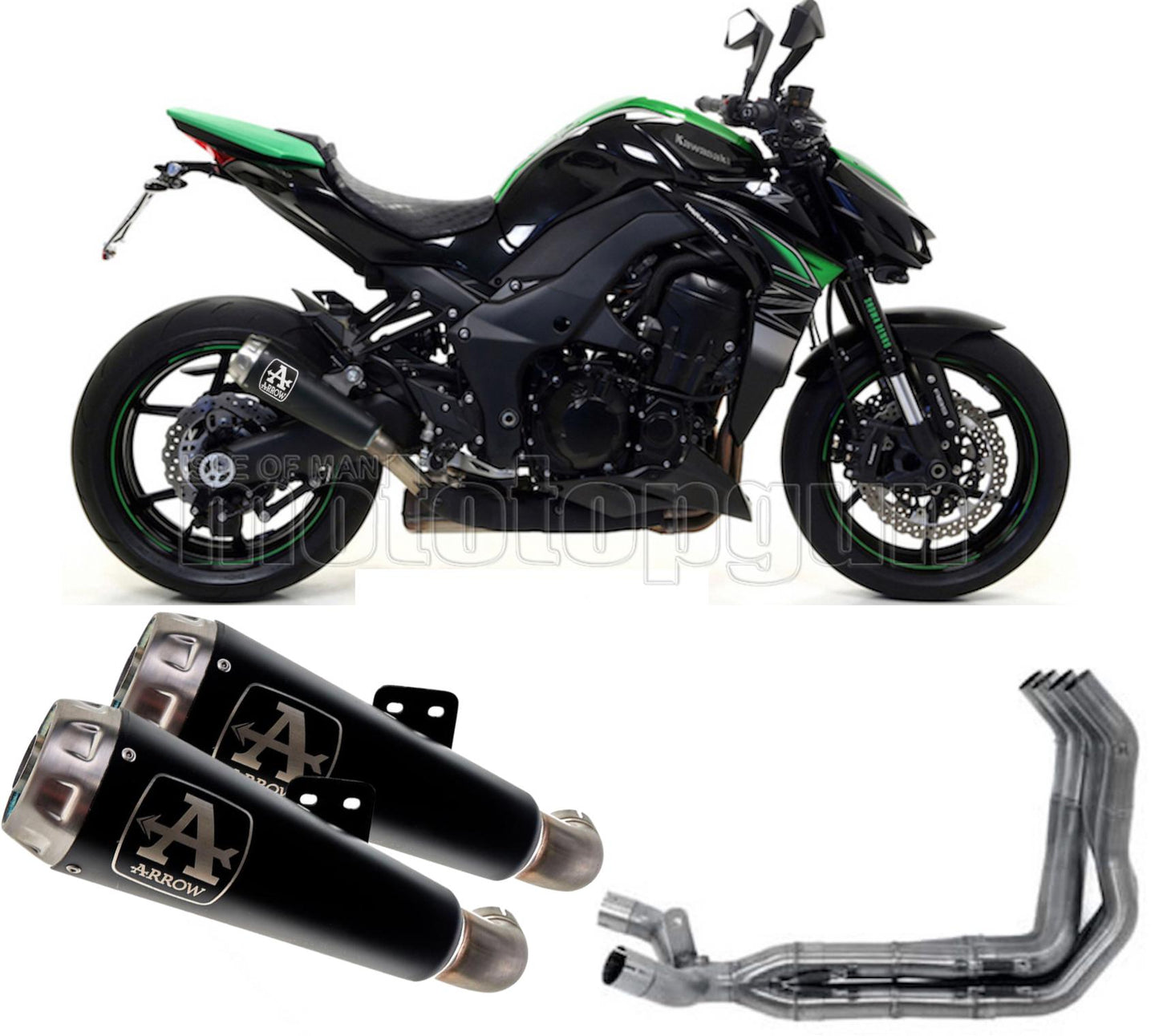 SCARICO COMPLETO OMOLOGATO OPEN ARROW PRO-RACE IN NICHROM NERO CON FONDELLO IN INOX COMPATIBILE CON KAWASAKI Z1000 Z-1000 17/20