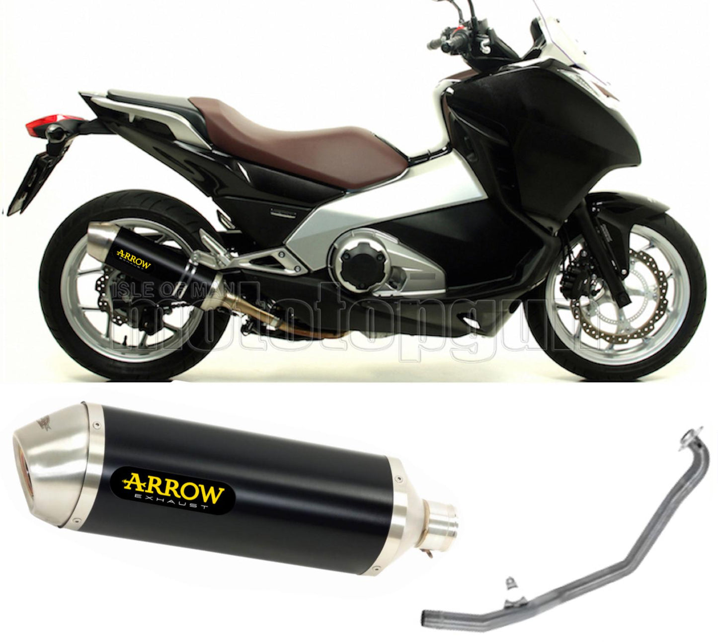 SCARICO COMPLETO OMOLOGATO OPEN ARROW RACE-TECH IN ALLUMINIO NERO CON FONDELLO IN INOX COMPATIBILE CON HONDA INTEGRA 700 12/13