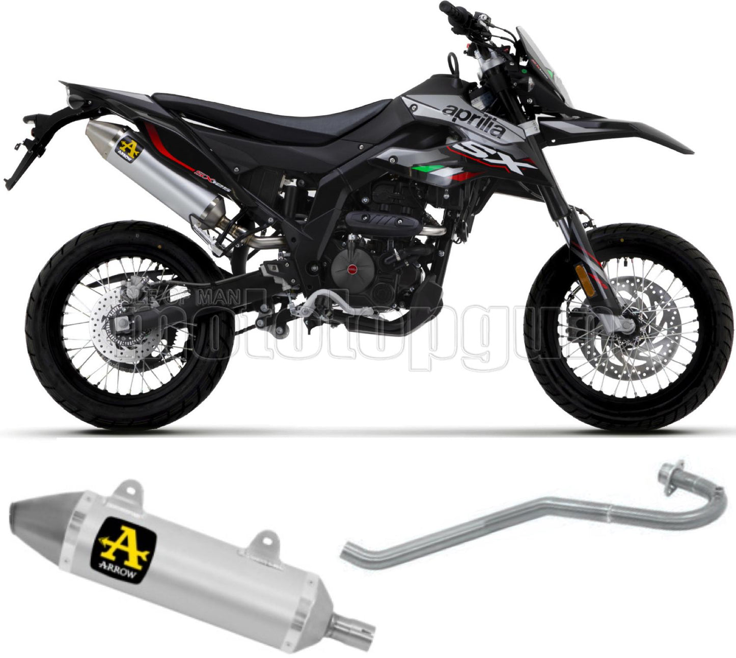 COLLETTORE OPEN ARROW THUNDER IN ALLUMINIO CON FONDELLO IN INOX COMPATIBILE CON APRILIA RX - SX 4T 125 18/20