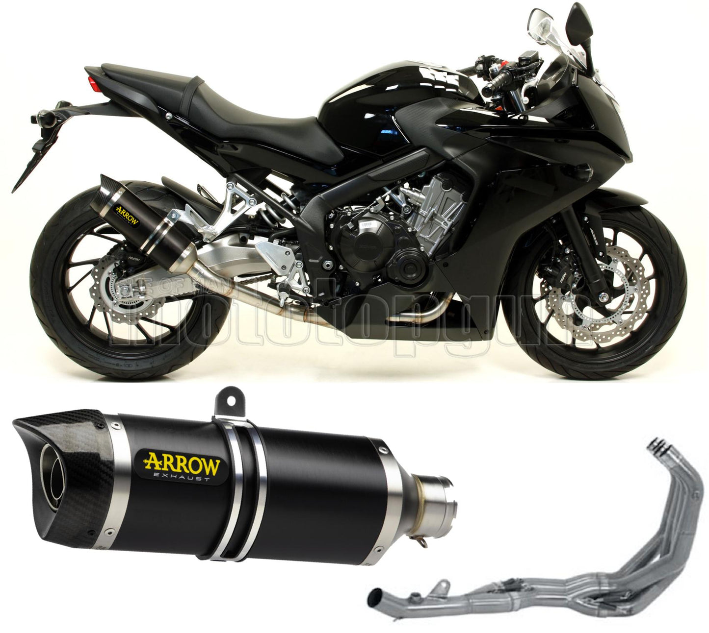 SCARICO OMOLOGATO CATALIZZATO DIAMETRO 60 ARROW THUNDER IN ALLUMINIO NERO CON FONDELLO IN CARBY COMPATIBILE CON HONDA CBR 650 F 14/18