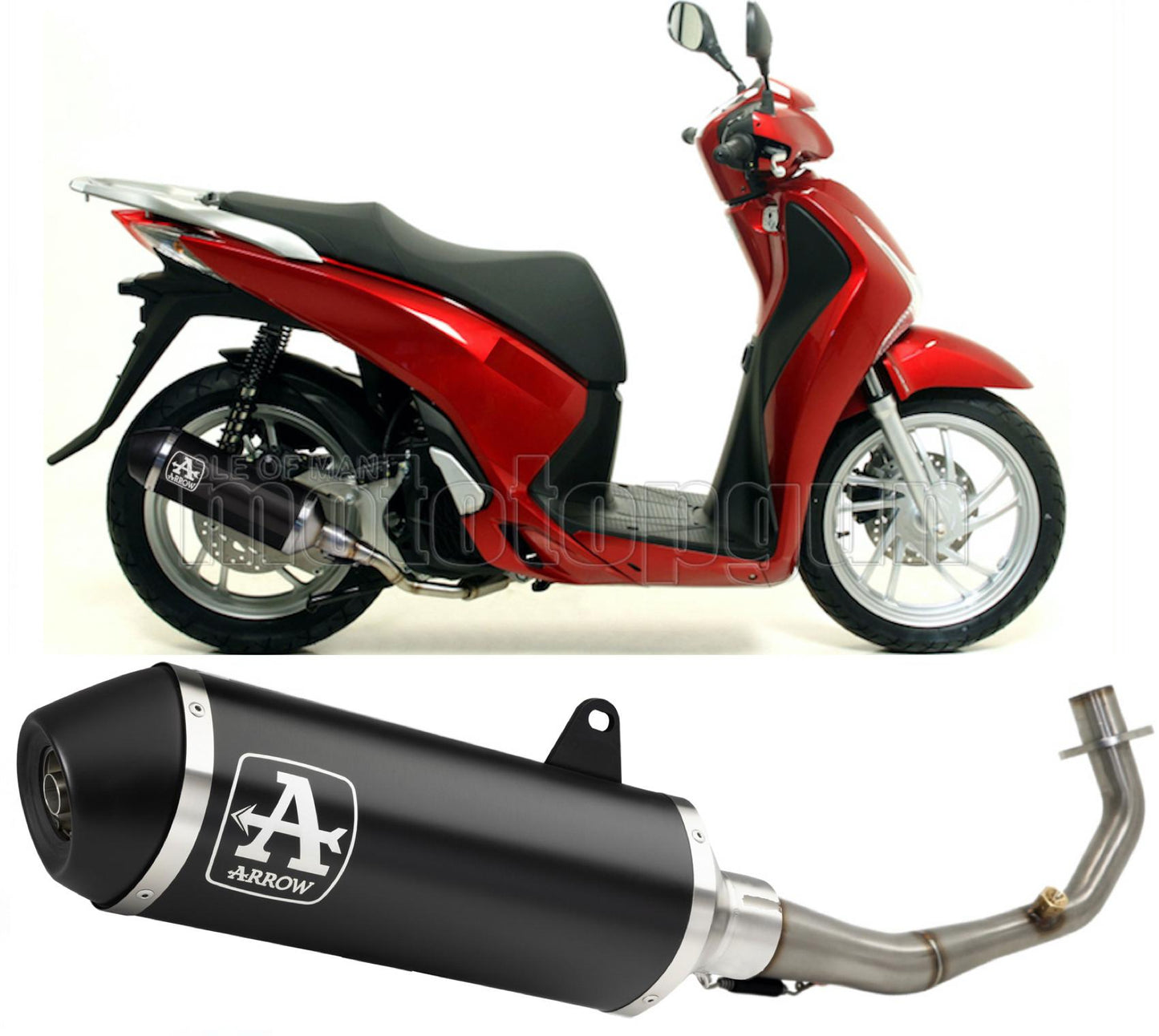 RACCORDO CATALIZZATO ARROW URBAN IN ALLUMINIO NERO CON FONDELLO IN INOX NERO COMPATIBILE CON HONDA SH 125 I ABS 12/16