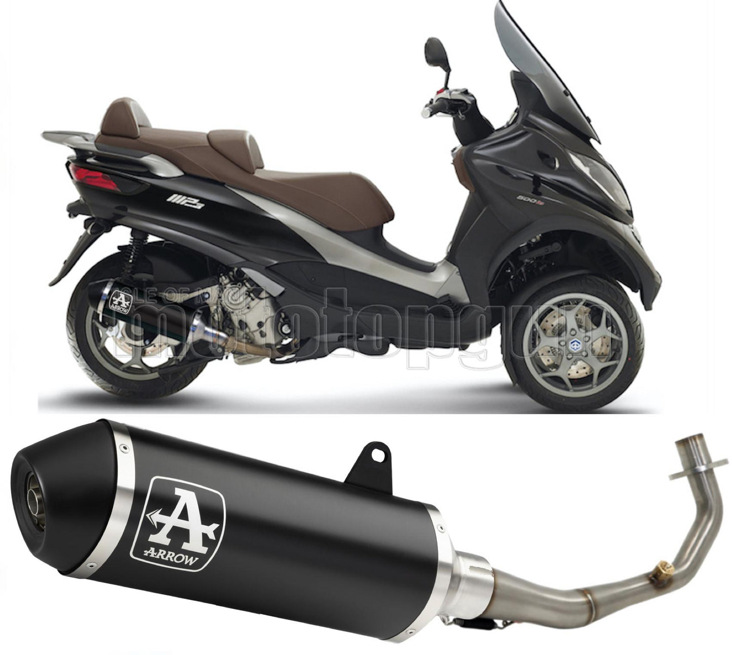 SCARICO OMOLOGATO ARROW URBAN IN ALLUMINIO NERO CON FONDELLO IN INOX NERO COMPATIBILE CON PIAGGIO MP3 500 LT 14/16