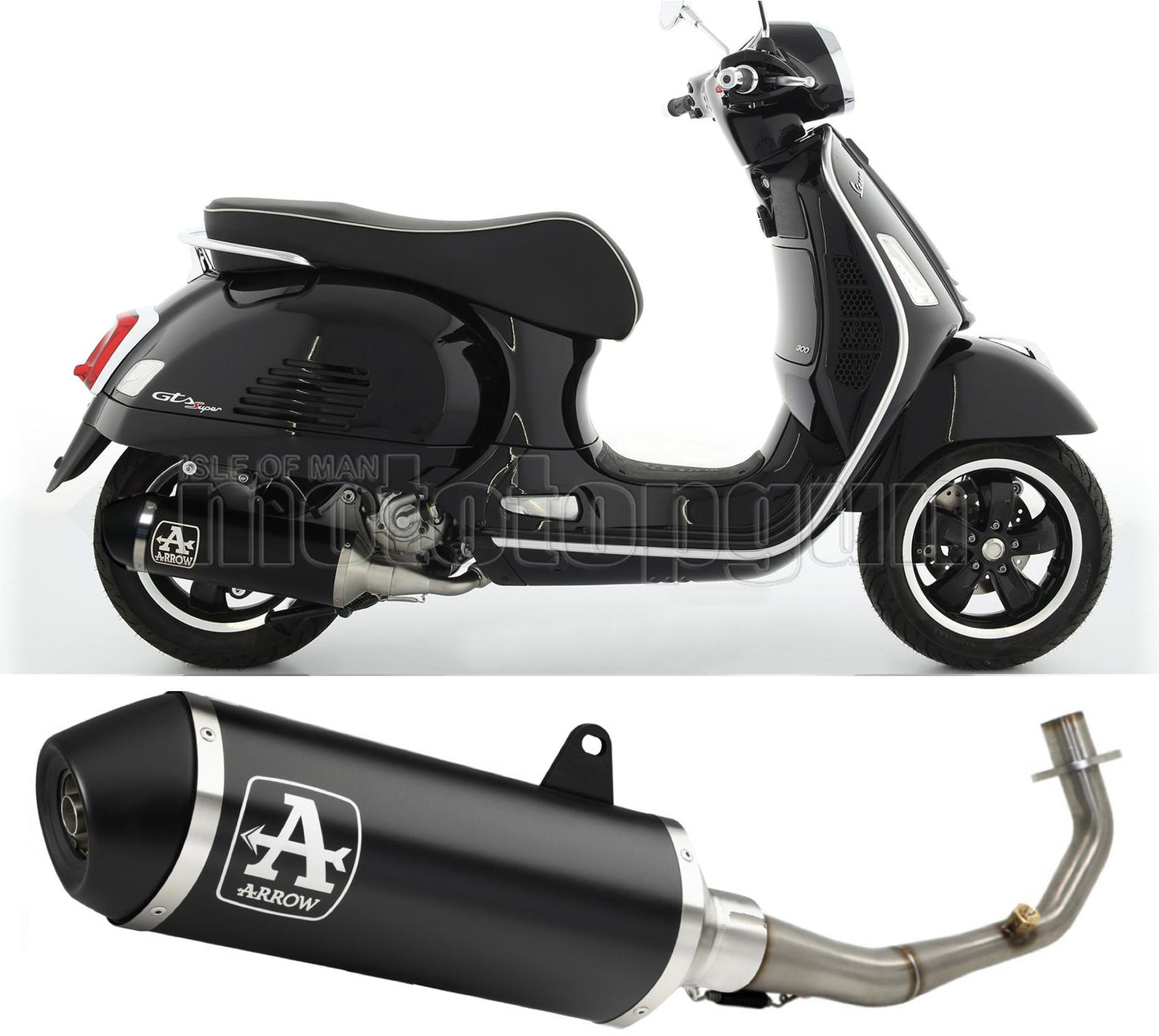 RACCORDO OPEN ARROW URBAN IN ALLUMINIO NERO CON FONDELLO IN ALLUMINIO NERO COMPATIBILE CON PIAGGIO VESPA GTS 300 21/22