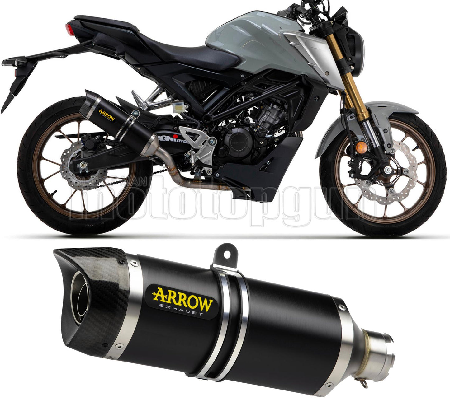 COLLETTORE OPEN ARROW THUNDER IN ALLUMINIO NERO CON FONDELLO IN CARBY COMPATIBILE CON HONDA CB 125 R 21/22