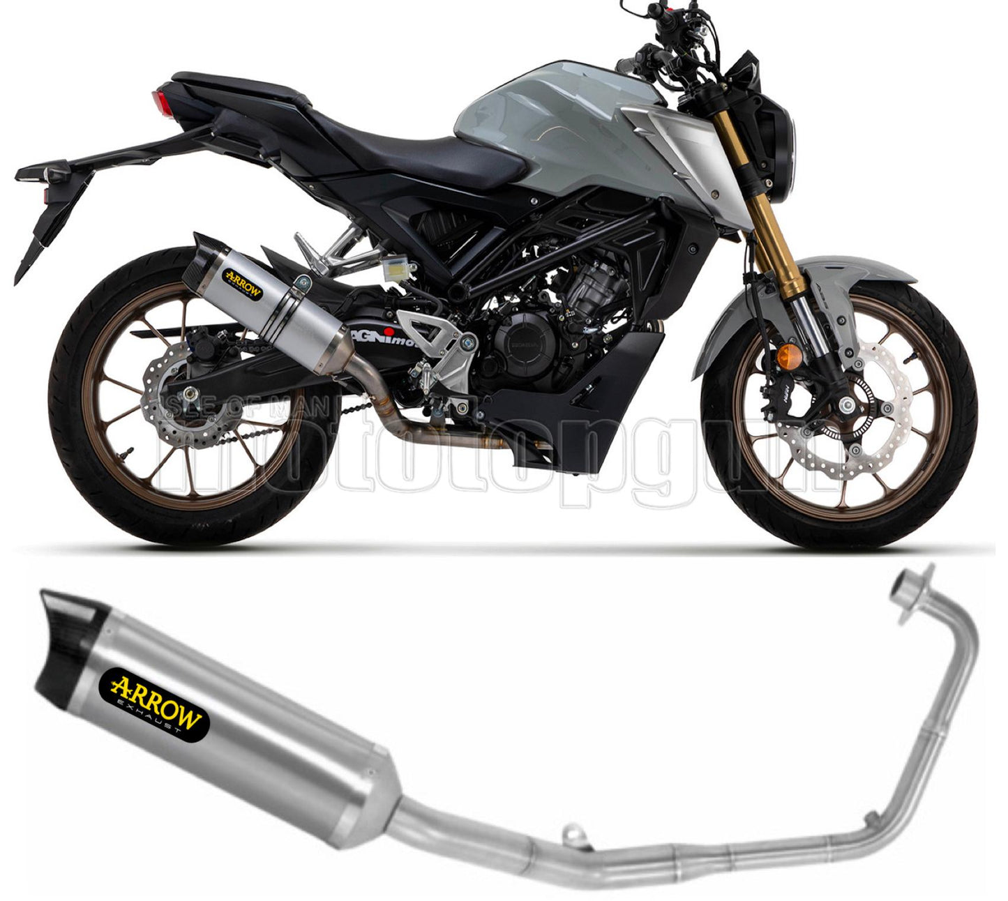 COLLETTORE OPEN ARROW THUNDER IN TITANIO CON FONDELLO IN CARBY COMPATIBILE CON HONDA CB 125 R 21/22