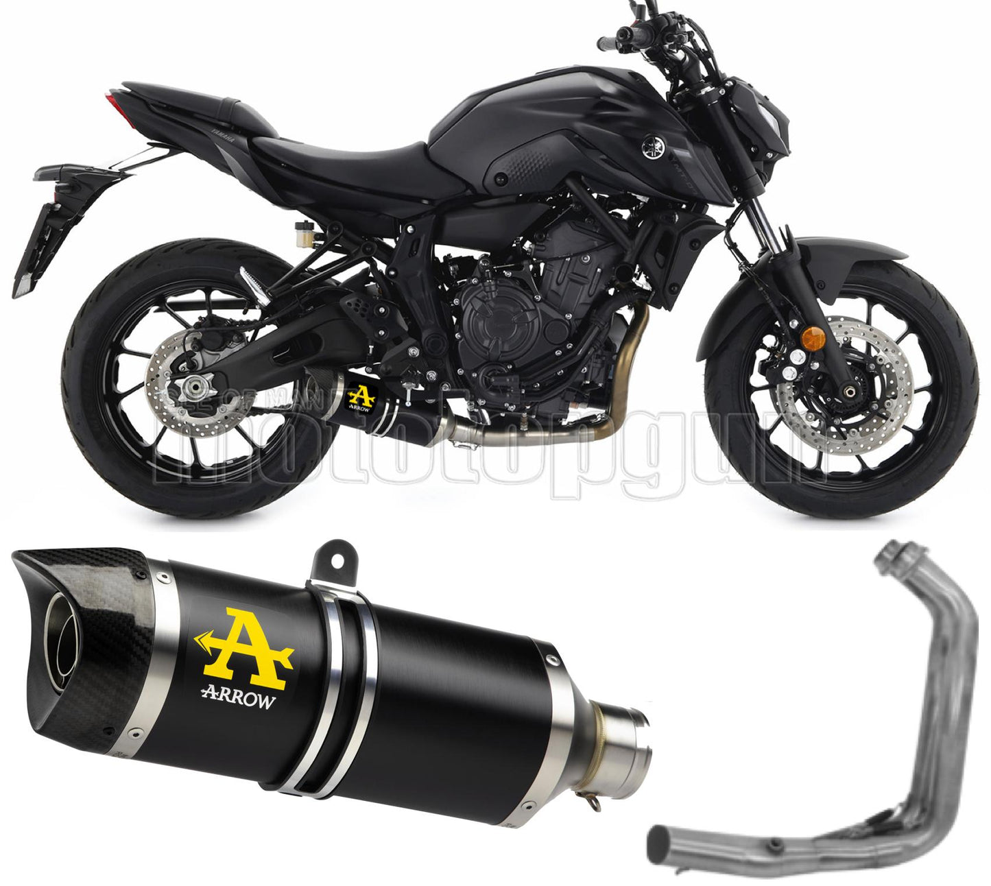 SCARICO OMOLOGATO OPEN ARROW THUNDER IN ALLUMINIO NERO CON FONDELLO IN CARBY COMPATIBILE CON YAMAHA MT07 MT-07 21/23
