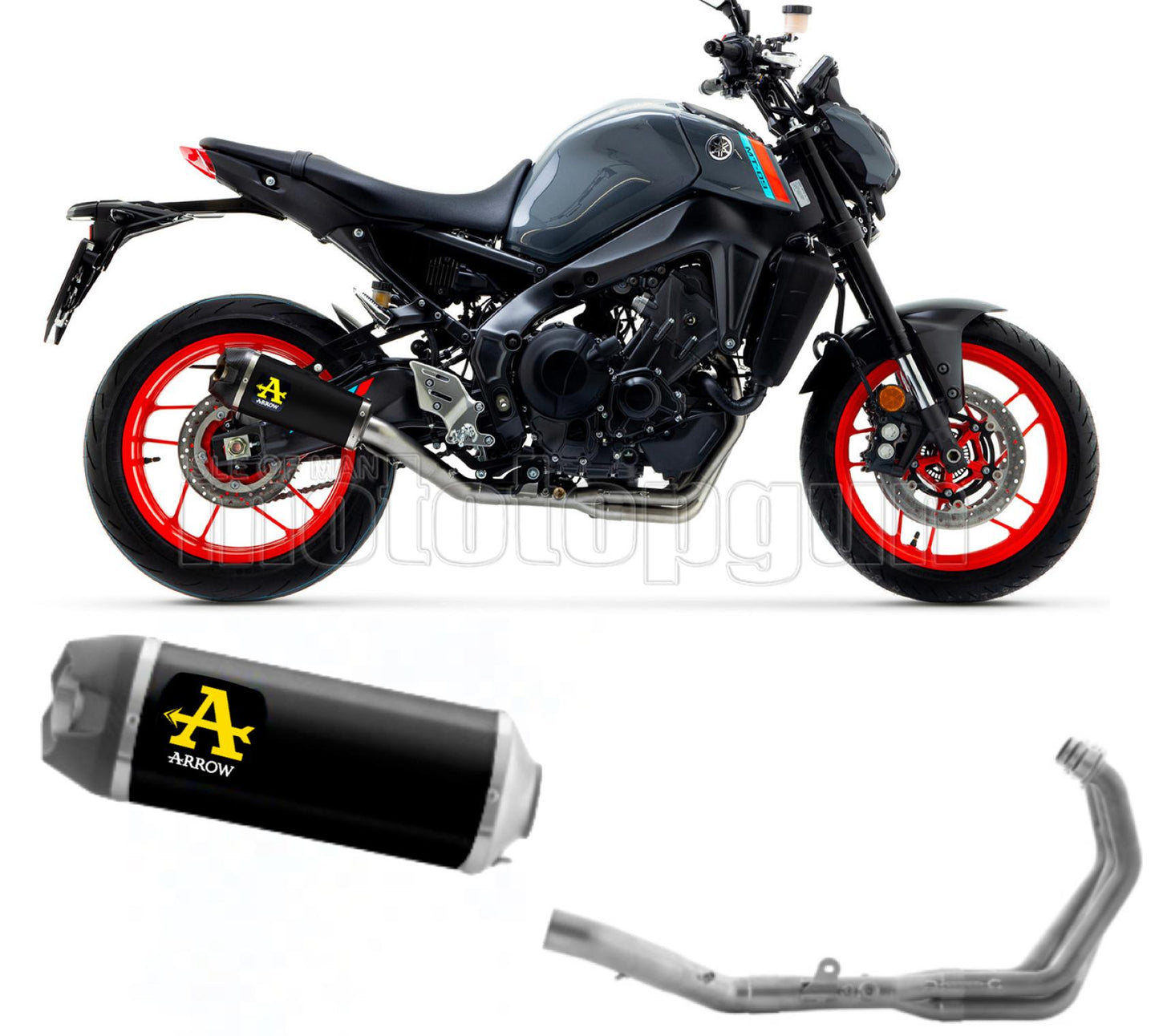 SCARICO OMOLOGATO OPEN ARROW WORKS IN NICHROM NERO CON FONDELLO IN CARBY COMPATIBILE CON YAMAHA MT09 MT-09 21/23