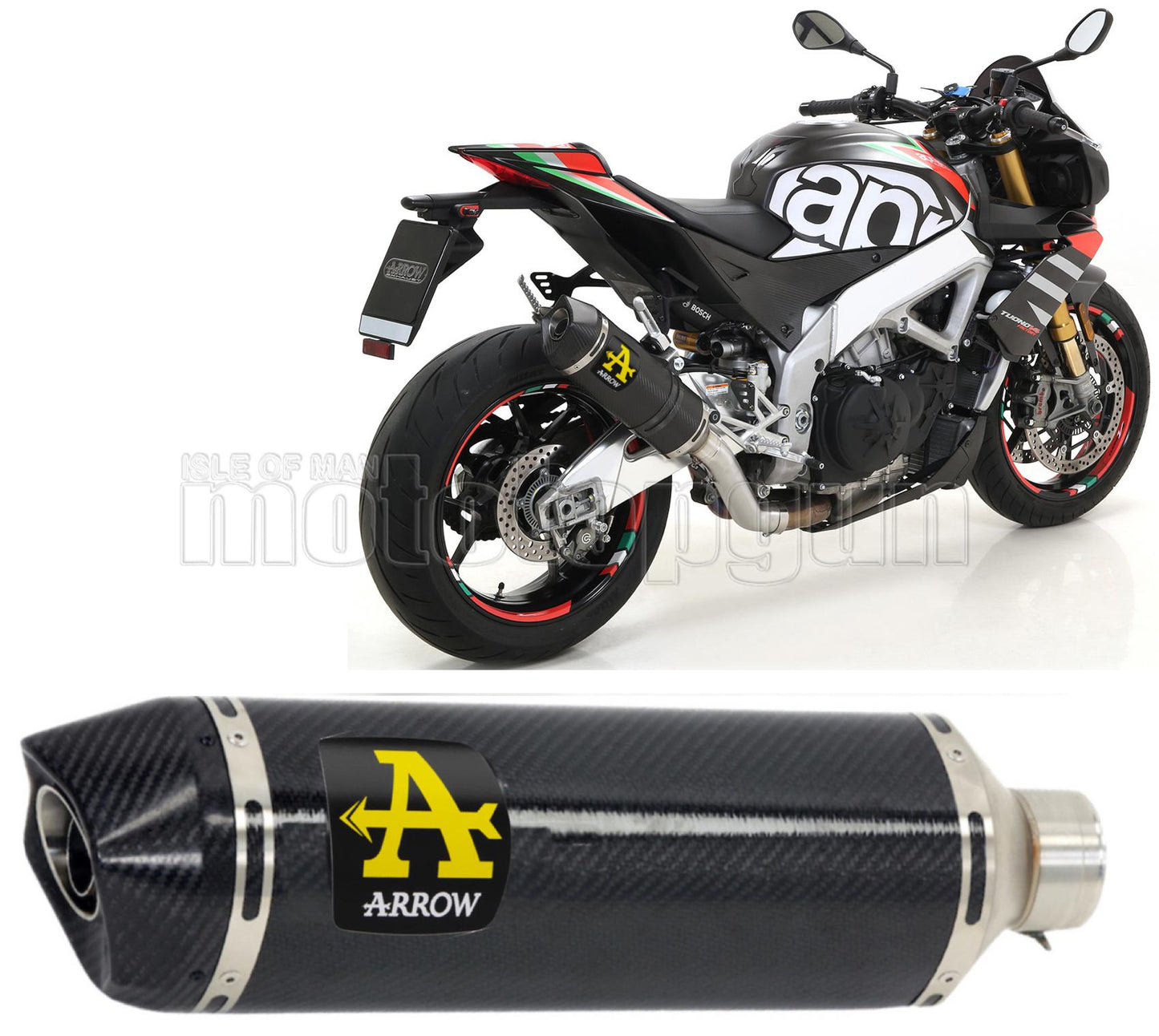 SCARICO OMOLOGATO OPEN ARROW RACE-TECH IN ALLUMINIO NERO CON FONDELLO IN CARBY COMPATIBILE CON APRILIA TUONO V4 1100 FACTORY 19/20