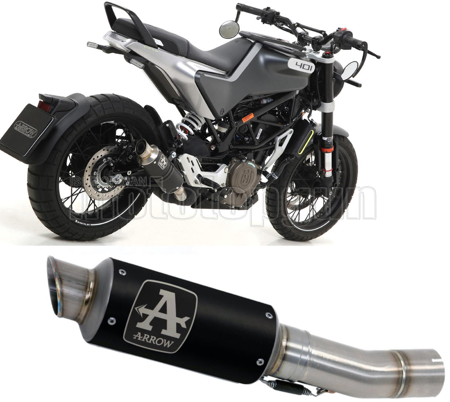 SCARICO OMOLOGATO ARROW GP2 GP-2 IN NICHROM NERO CON FONDELLO IN INOX COMPATIBILE CON HUSQVARNA VITPILEN 401 20/23