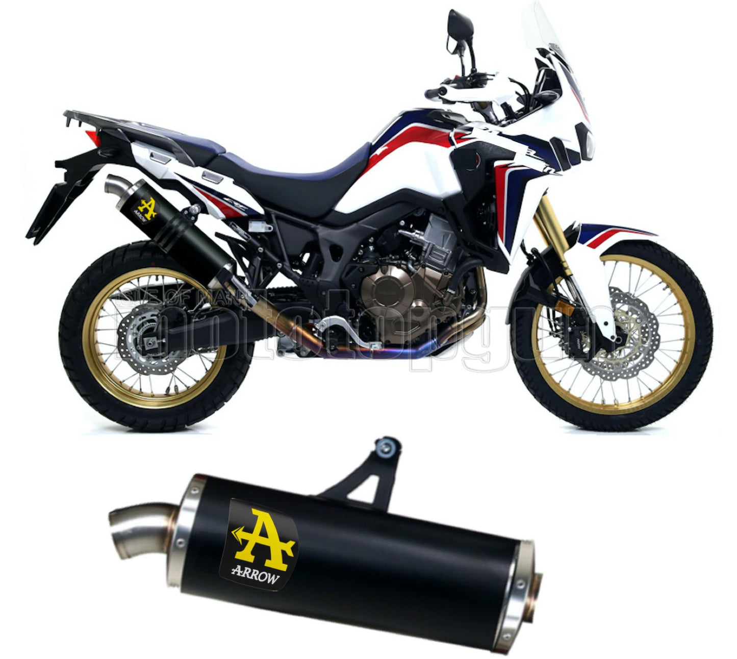 SCARICO OMOLOGATO ARROW MAXI RACE-TECH IN ALLUMINIO NERO CON FONDELLO IN INOX COMPATIBILE CON HONDA AFRICA TWIN 1100 20/23