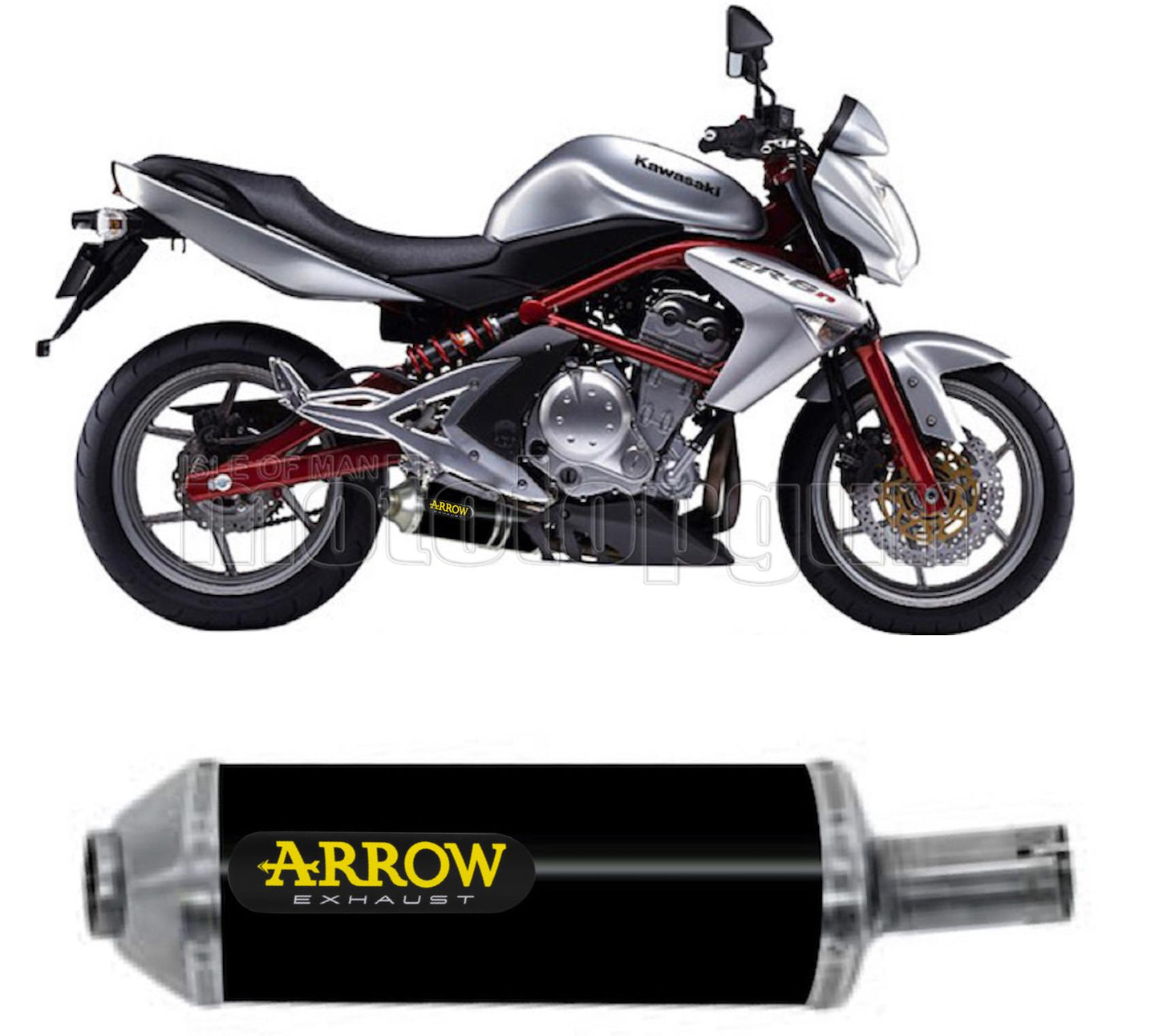 SCARICO COMPLETO OMOLOGATO OPEN BASSO ARROW MAXI RACE-TECH IN ALLUMINIO NERO CON FONDELLO IN INOX COMPATIBILE CON KAWASAKI ER6N ER-6N 05/11