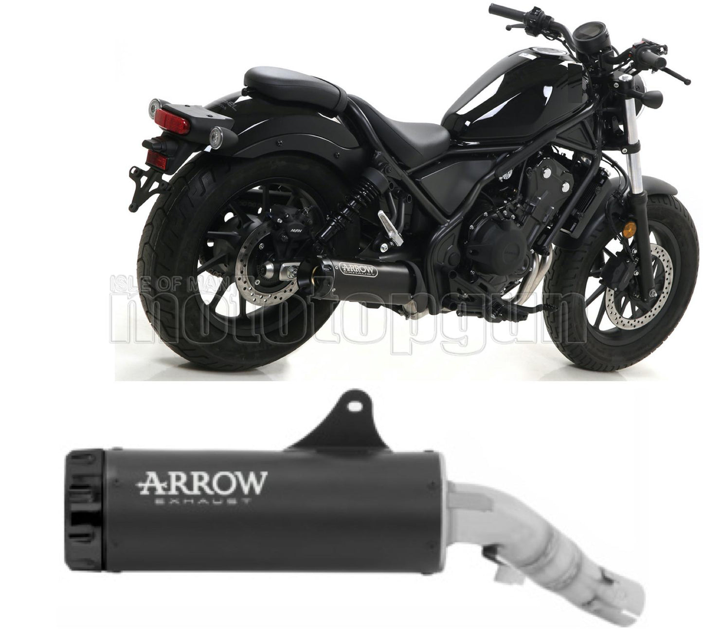 SCARICO RACE ARROW REBEL IN ALLUMINIO NERO CON FONDELLO IN ALLUMINIO NERO COMPATIBILE CON HONDA CMX 500 REBEL 17/22