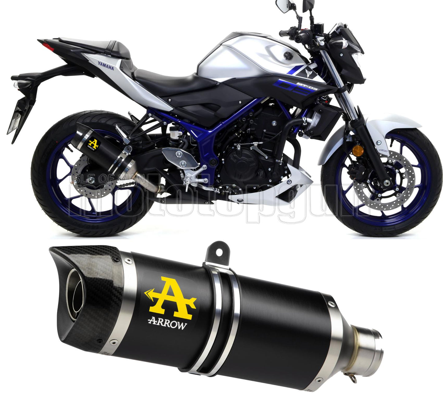 SCARICO OMOLOGATO CATALIZZATO ARROW THUNDER IN ALLUMINIO NERO CON FONDELLO IN CARBY COMPATIBILE CON YAMAHA MT03 MT-03 18/19