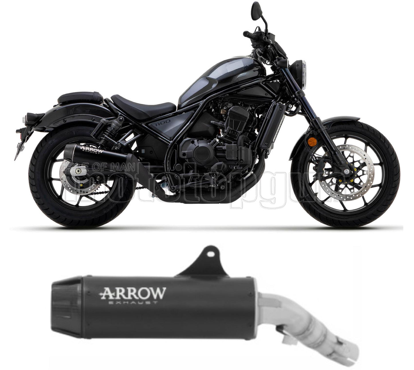SCARICO RACE ARROW REBEL IN ALLUMINIO NERO CON FONDELLO IN CARBY COMPATIBILE CON HONDA CMX 1100 REBEL 21/23