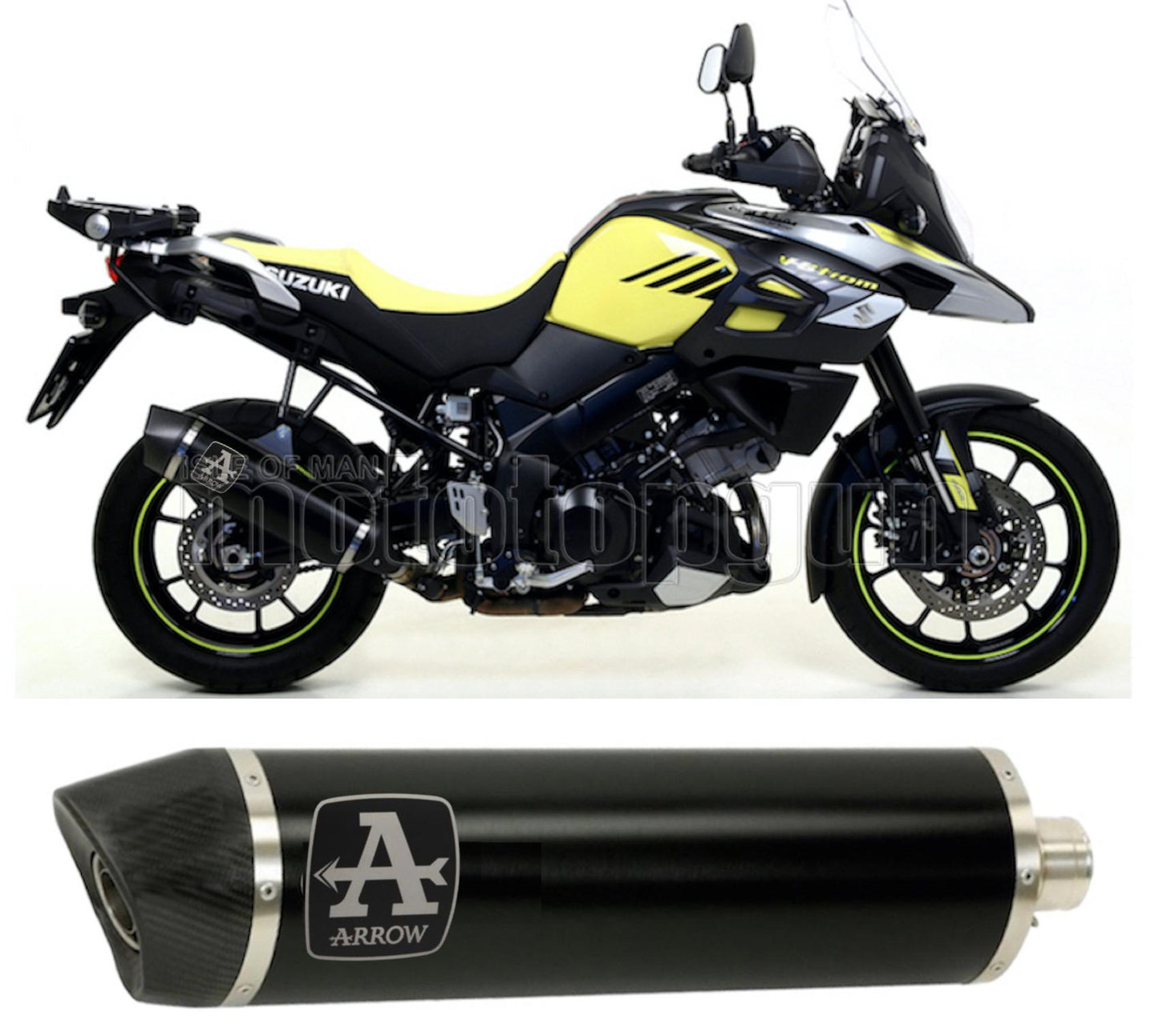 SCARICO COMPLETO OMOLOGATO OPEN ARROW MAXI RACE-TECH IN ALLUMINIO NERO CON FONDELLO IN CARBY COMPATIBILE CON SUZUKI V-STROM 1050 20/23