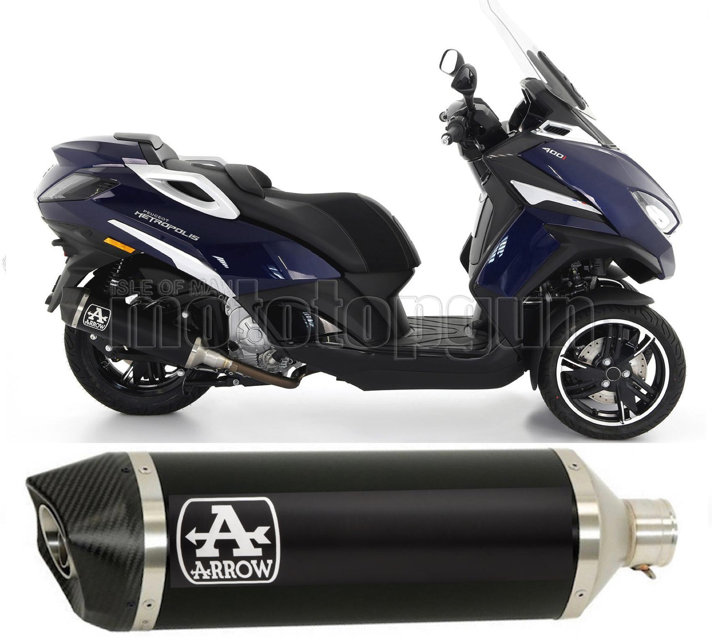 SCARICO RACE DIAMETRO 60 ARROW URBAN IN ALLUMINIO NERO CON FONDELLO IN CARBY COMPATIBILE CON PEUGEOT METROPOLIS 400 17/21