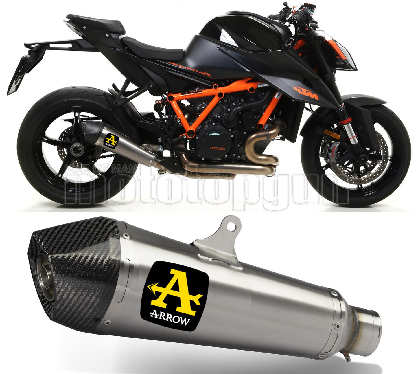 SCARICO OMOLOGATO OPEN ARROW X-KONE IN TITANIO CON FONDELLO IN CARBY COMPATIBILE CON KTM 1290 SUPERDUKE R 20/23