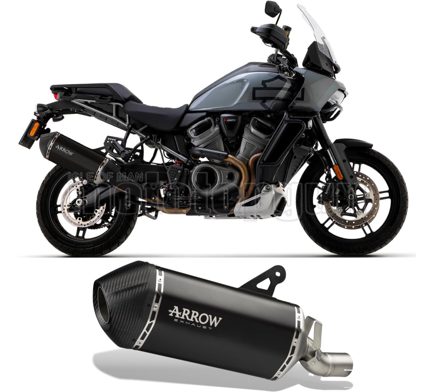 SCARICO OMOLOGATO ARROW SONORA IN TITANIO NERO CON FONDELLO IN CARBY COMPATIBILE CON HARLEY DAVIDSON PAN AMERICA 1250 20/23