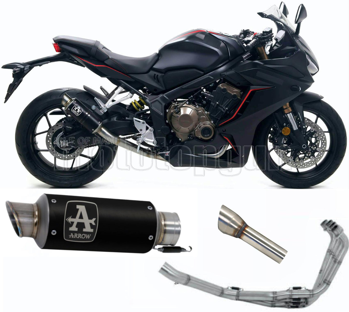 SCARICO COMPLETO OMOLOGATO CATALIZZATO BASSO ARROW GP2 GP-2 IN NICHROM NERO CON FONDELLO IN INOX COMPATIBILE CON HONDA CBR 650 R 19/22