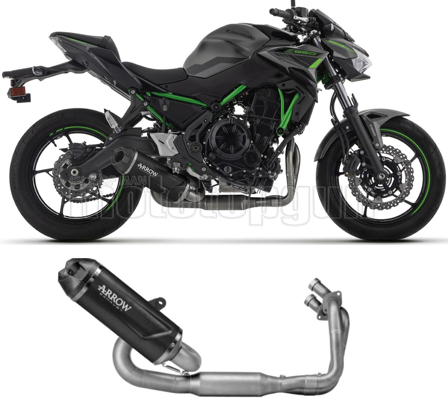 SCARICO COMPLETO OMOLOGATO CATALIZZATO BASSO ARROW INDY-RACE EVO IN ALLUMINIO NERO CON FONDELLO IN CARBY COMPATIBILE CON KAWASAKI Z650 Z-650 2024