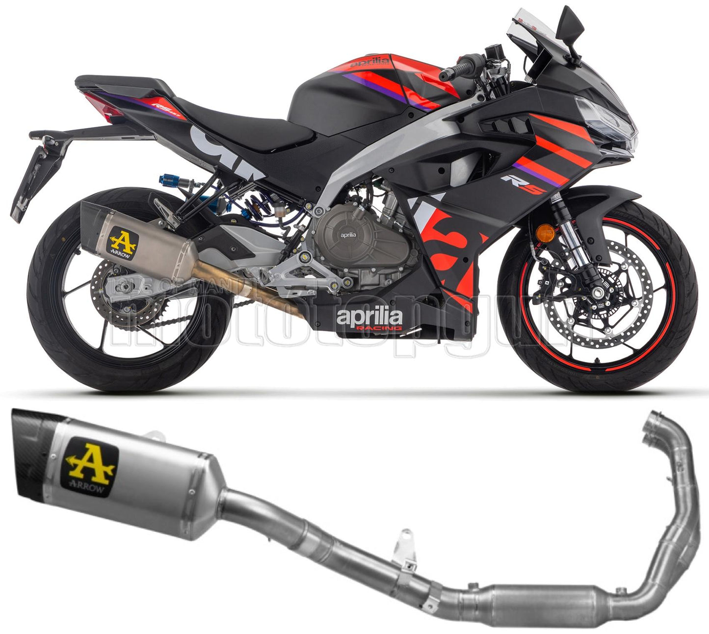 SCARICO COMPLETO OMOLOGATO CATALIZZATO BASSO ARROW PISTA IN TITANIO CON COPPA IN CARBONIO COMPATIBILE CON APRILIA RS 457 2024