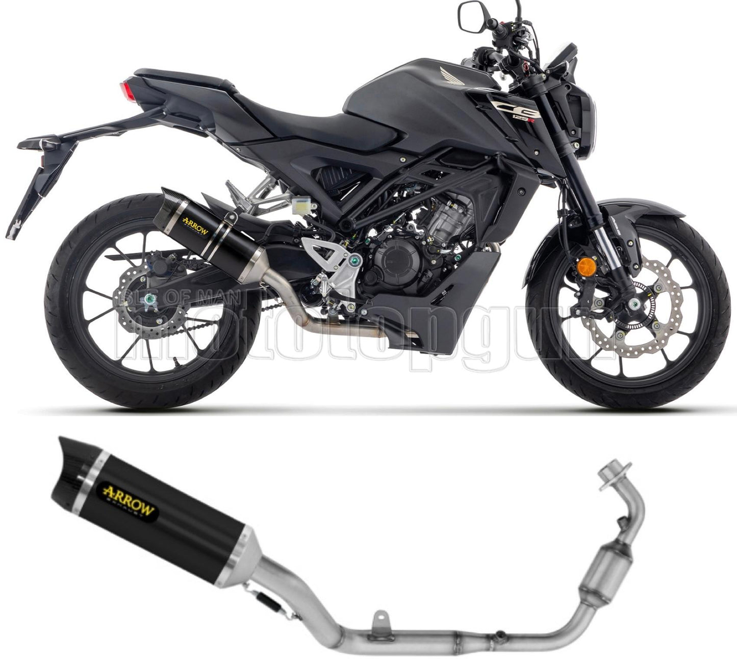 SCARICO COMPLETO OMOLOGATO OPEN ARROW THUNDER IN ALLUMINIO NERO CON FONDELLO IN CARBY COMPATIBILE CON HONDA CB 125 R 2024