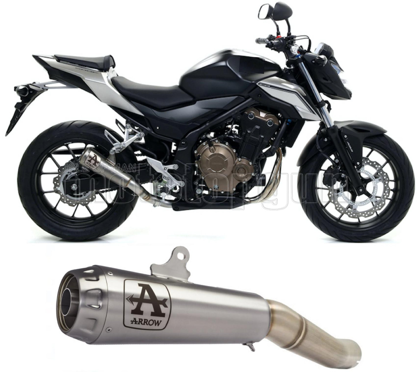 SCARICO COMPLETO OMOLOGATO CATALIZZATO BASSO ARROW PRO-RACE IN NICHROM CON FONDELLO IN INOX COMPATIBILE CON HONDA CB 500 F 16/18