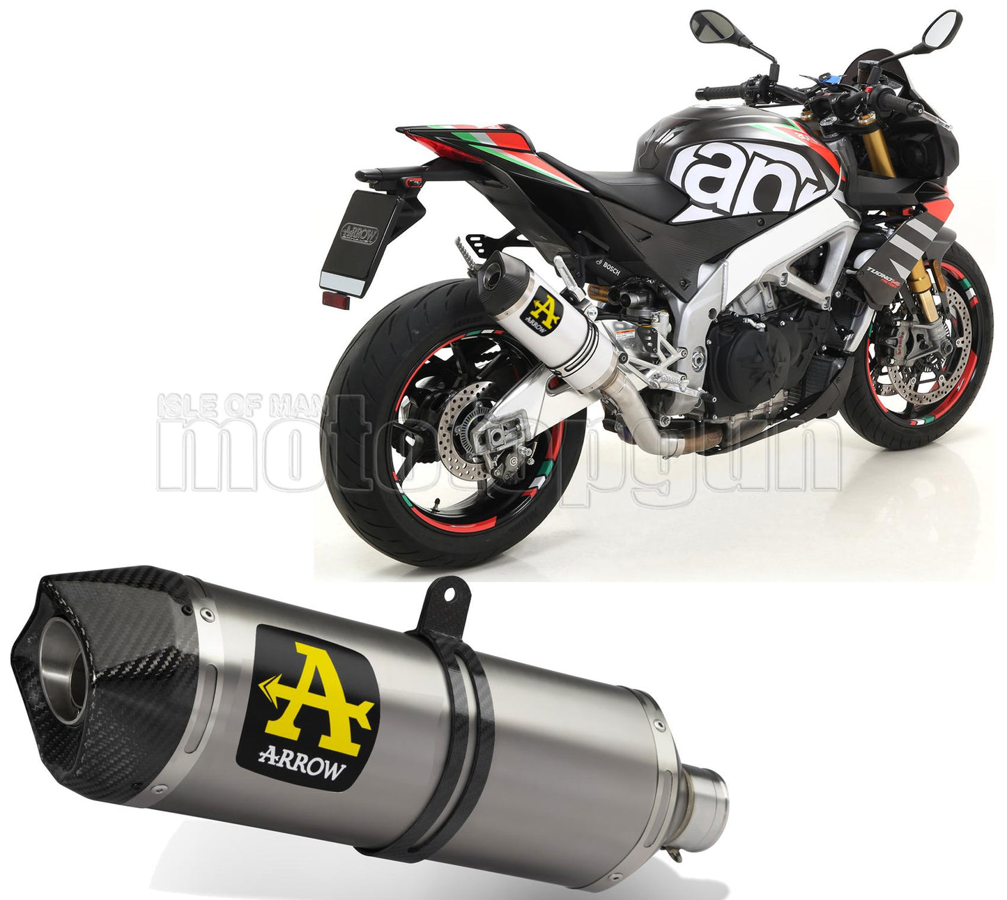 SCARICO OMOLOGATO OPEN ARROW RACE-TECH IN TITANIO CON FONDELLO IN CARBY COMPATIBILE CON APRILIA TUONO V4 1100 FACTORY 19/20