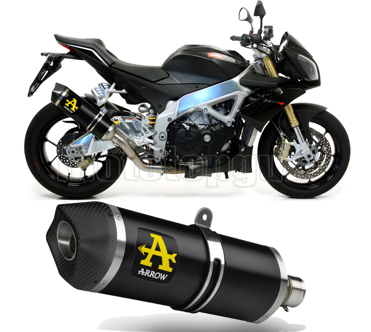 SCARICO COMPLETO OMOLOGATO OPEN ARROW RACE-TECH IN ALLUMINIO NERO CON FONDELLO IN CARBY COMPATIBILE CON APRILIA TUONO V4-R 11/15