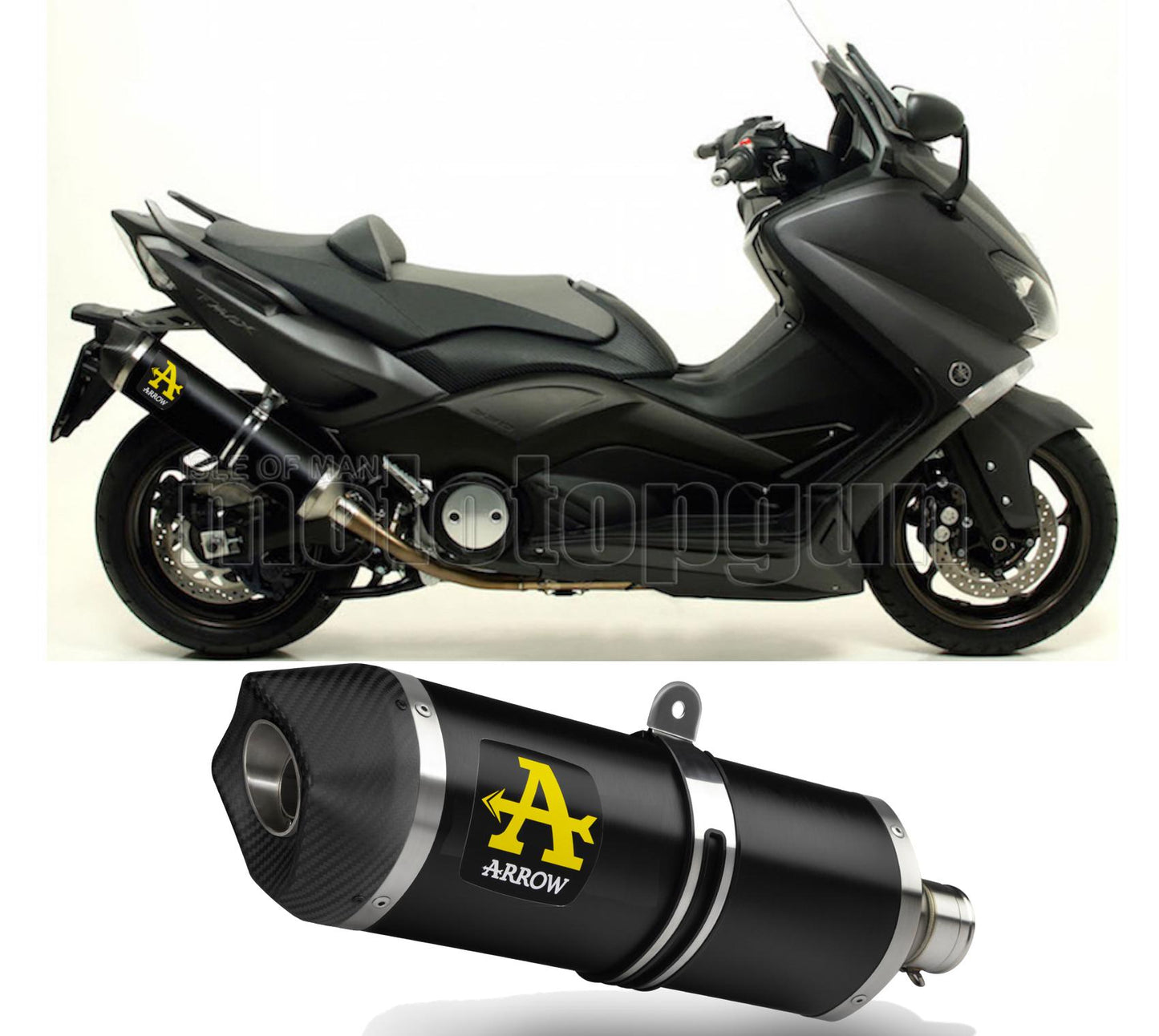 SCARICO OMOLOGATO ARROW RACE-TECH IN ALLUMINIO NERO CON FONDELLO IN CARBY COMPATIBILE CON YAMAHA TMAX T-MAX 530 12/16
