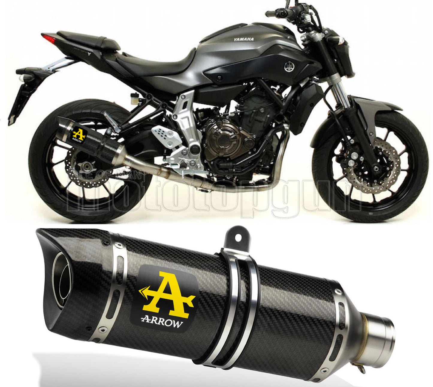 SCARICO COMPLETO OMOLOGATO OPEN ARROW THUNDER IN CARBONIO CON FONDELLO IN CARBY COMPATIBILE CON YAMAHA MT07 MT-07 14/20