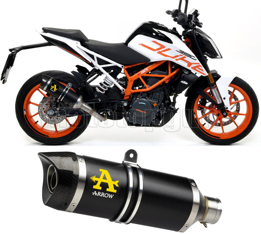SCARICO OMOLOGATO DOPPIO TERMINALE ARROW THUNDER IN ALLUMINIO NERO CON FONDELLO IN CARBY COMPATIBILE CON KTM DUKE 390 17/20