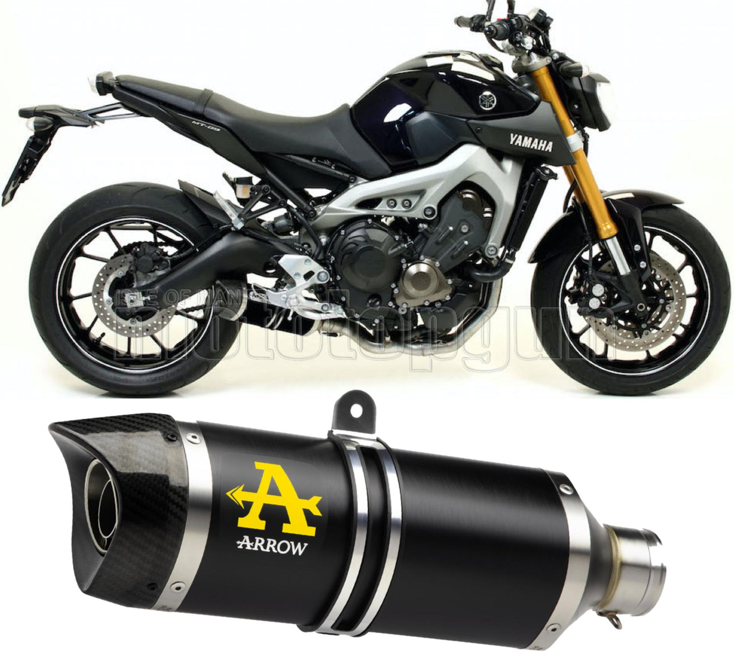 SCARICO COMPLETO OMOLOGATO OPEN ARROW THUNDER IN ALLUMINIO NERO CON FONDELLO IN CARBY COMPATIBILE CON YAMAHA MT09 MT-09 13/20