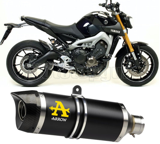 SCARICO COMPLETO OMOLOGATO OPEN ARROW THUNDER IN ALLUMINIO NERO CON FONDELLO IN CARBY COMPATIBILE CON YAMAHA MT09 MT-09 13/20