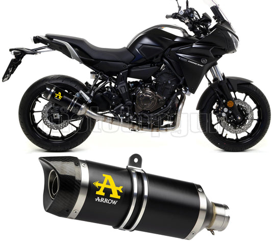 SCARICO COMPLETO OMOLOGATO OPEN ARROW THUNDER IN ALLUMINIO NERO CON FONDELLO IN CARBY COMPATIBILE CON YAMAHA TRACER 700 16/19