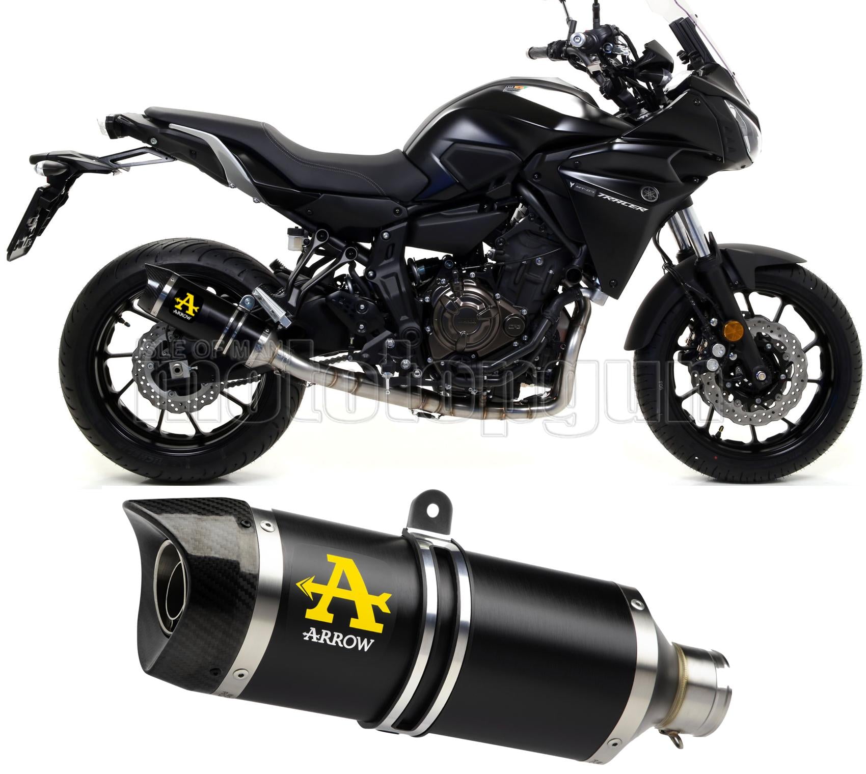 SCARICO COMPLETO OMOLOGATO OPEN ARROW THUNDER IN ALLUMINIO NERO CON FONDELLO IN CARBY COMPATIBILE CON YAMAHA TRACER 700 16/19