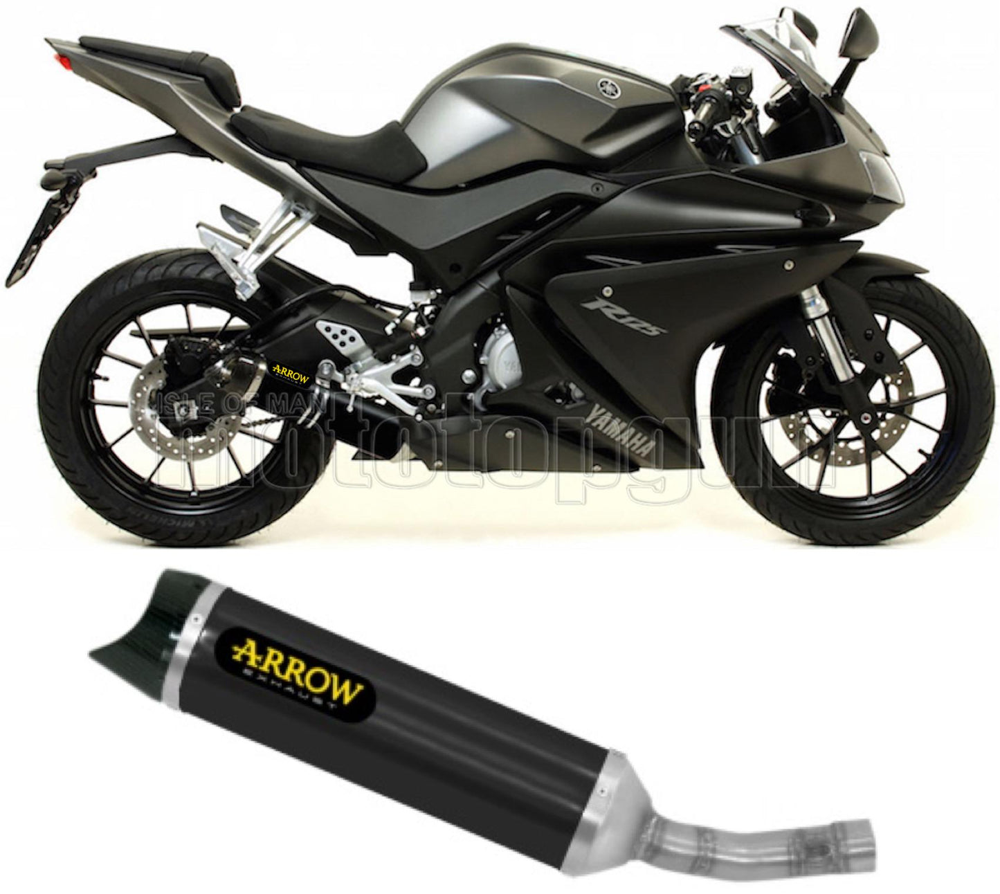 SCARICO COMPLETO OMOLOGATO OPEN ARROW THUNDER IN ALLUMINIO NERO CON FONDELLO IN CARBY COMPATIBILE CON YAMAHA YZF R125 R-125 14/16