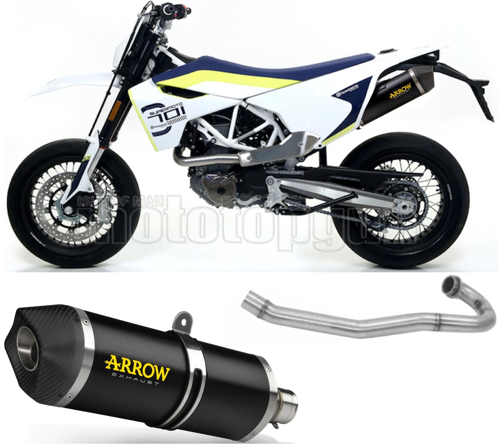 SCARICO OMOLOGATO ARROW RACE-TECH IN ALLUMINIO NERO CON FONDELLO IN CARBY COMPATIBILE CON HUSQVARNA 701 SUPERMOTO 17/20
