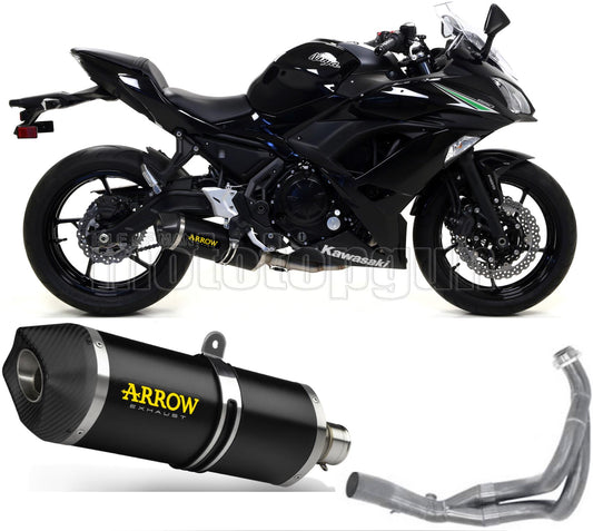 SCARICO OMOLOGATO CATALIZZATO ARROW RACE-TECH IN ALLUMINIO NERO CON FONDELLO IN CARBY COMPATIBILE CON KAWASAKI NINJA 650 17/20