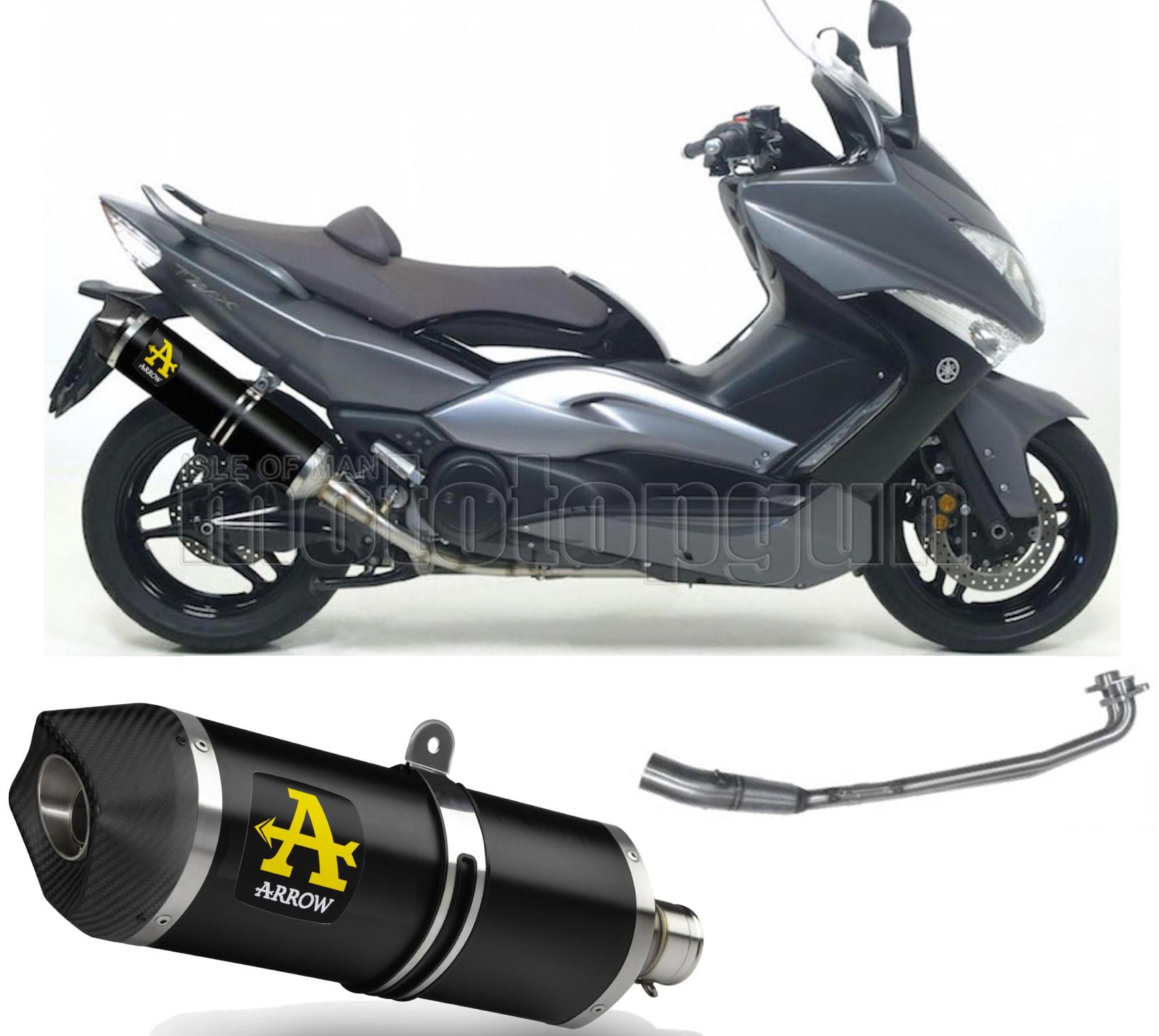 SCARICO OMOLOGATO ARROW RACE-TECH IN ALLUMINIO NERO CON FONDELLO IN CARBY COMPATIBILE CON YAMAHA TMAX T-MAX 500 YP 08/11