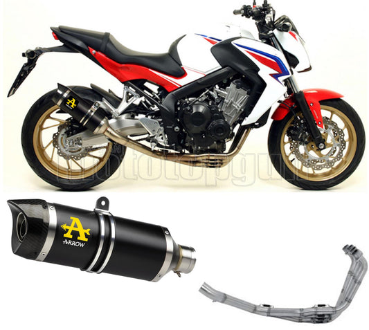SCARICO OMOLOGATO CATALIZZATO DIAMETRO 60 ARROW THUNDER IN ALLUMINIO NERO CON FONDELLO IN CARBY COMPATIBILE CON HONDA CB 650 F 14/18