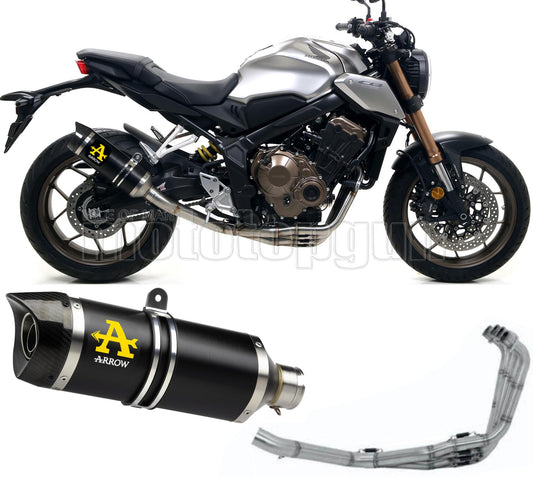 SCARICO OMOLOGATO ARROW THUNDER IN ALLUMINIO NERO CON FONDELLO IN CARBY COMPATIBILE CON HONDA CB 650 R 19/22