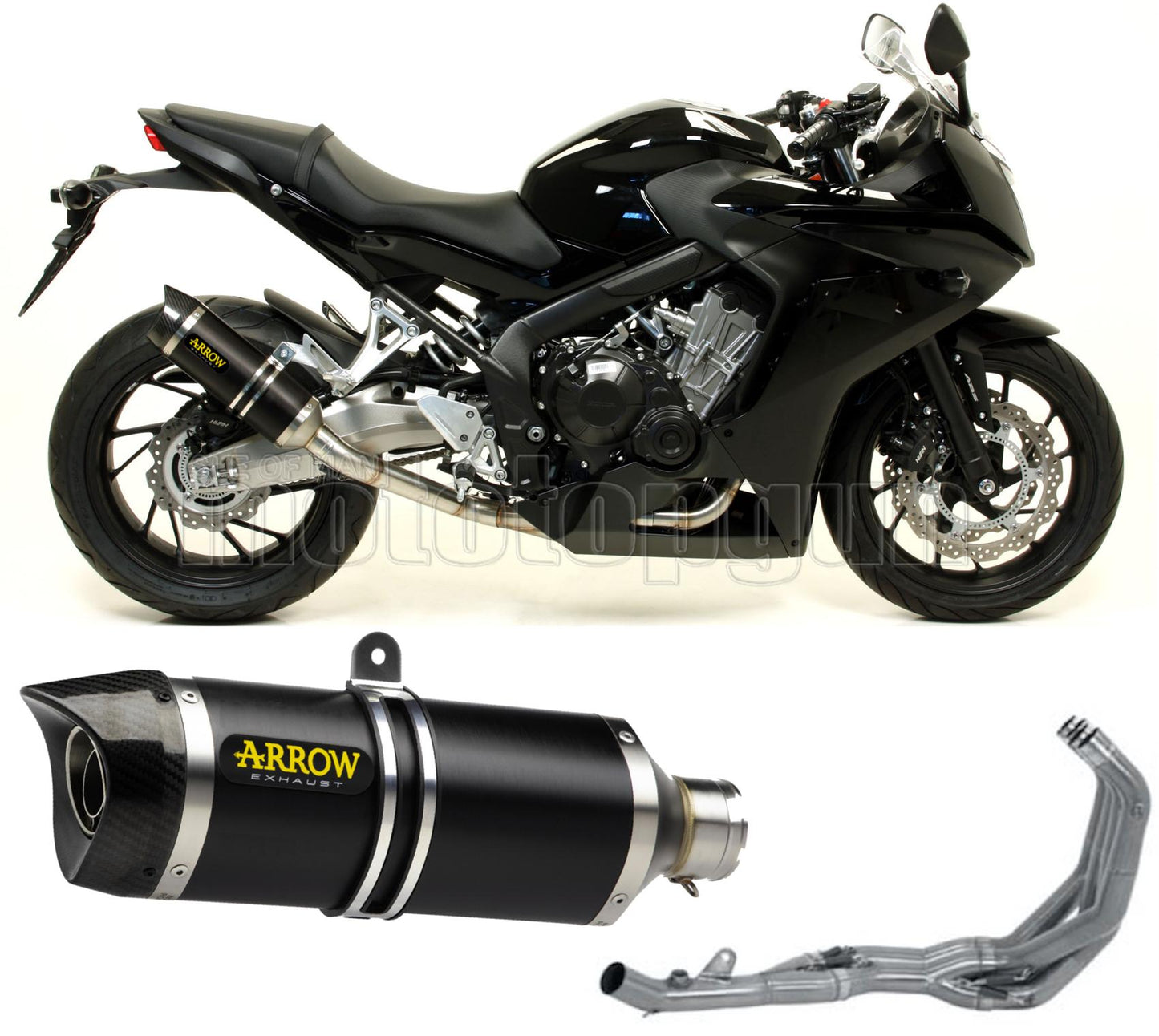 SCARICO OMOLOGATO CATALIZZATO DIAMETRO 60 ARROW THUNDER IN ALLUMINIO NERO CON FONDELLO IN CARBY COMPATIBILE CON HONDA CBR 650 F 14/18